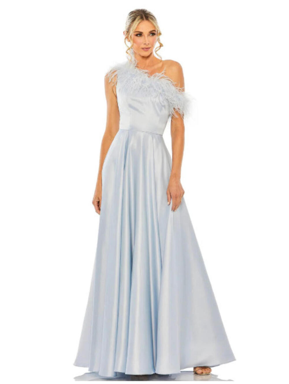 Nwt Mac Duggal Feather 11684 Powder Blue Size 8  Asymmetrical Neckline Gown
